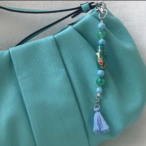 Blue and Green Beaded Tassel Purse Dangle
